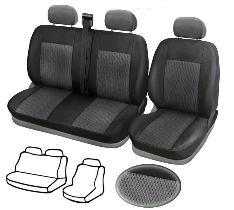 Bus Sitzbezüge 2+1 Schonbezüge Polyester Stoff Schwarz Grau EIN Einzelsitz und EIN Doppelbett von Generic