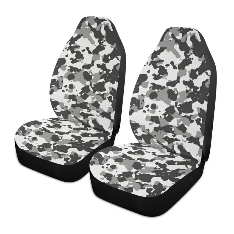 Camo Schwarz Grau Und Weiß Camouflage Muster Autositzbezüge Universell Pkw-Sitzbezug Kompatibel Schonbezug Autositz Für Vier Jahreszeiten 2-Piece Set von Generic