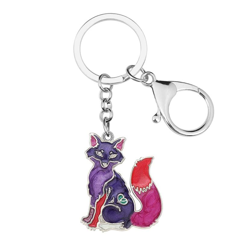 Emaille Legierung Cartoon Fuchs Schlüsselanhänger Charme Niedlich Schmuck Geschenk Für Frauen Mädchen Tasche Brieftasche Auto (Violett), 35mm x 28mm von Generic