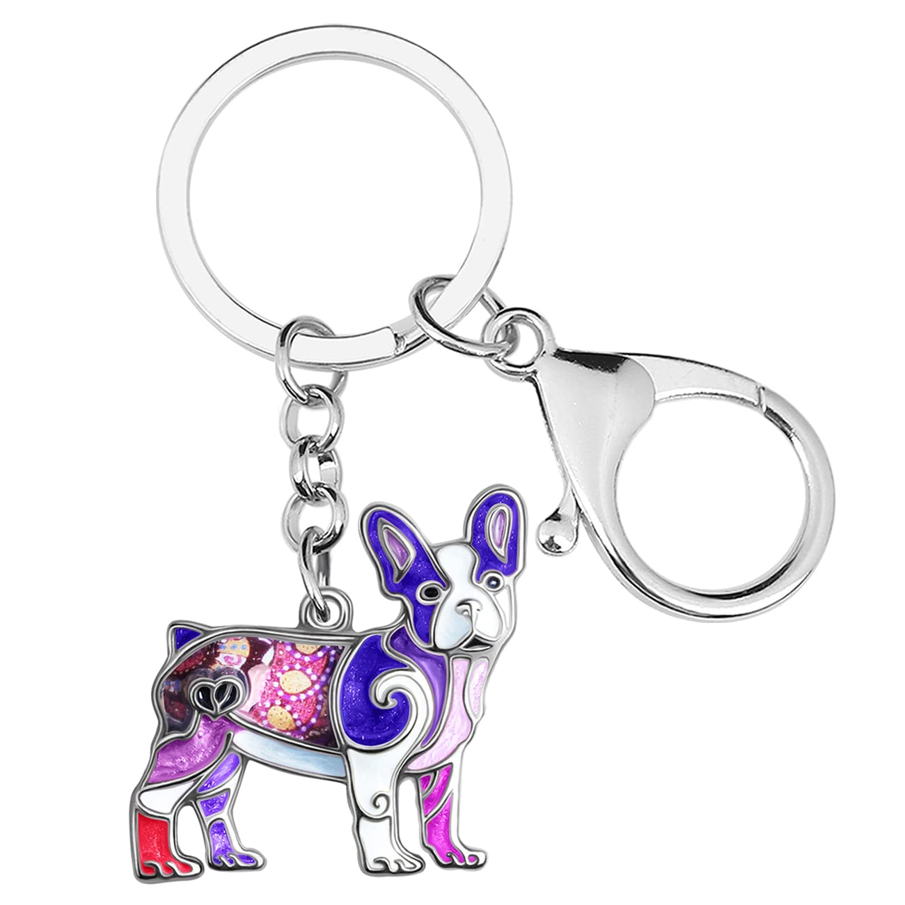 Emaille-Legierung Französisch Bulldogge Schlüsselanhänger Haustier Hund Schlüsselanhänger für Frauen Mädchen Tasche Brieftasche Charms Geschenk (Violett), 29mm x 32mm von Generic