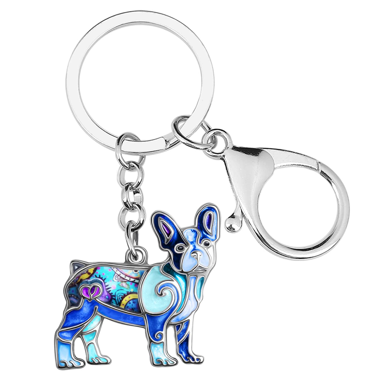 Emaille-Legierung Französische Bulldogge Schlüsselanhänger Haustier Hund Schlüsselanhänger für Frauen Mädchen Tasche Brieftasche Charms Geschenk (blau) von Generic