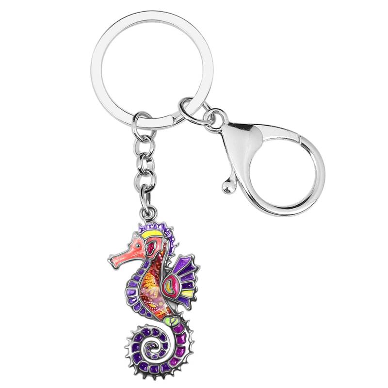 Emaille-Legierung Hippocampus Seepferdchen Schlüsselanhänger Ozean Charms für Frauen Mädchen Tasche Brieftasche Geschenk (Violett) von Generic