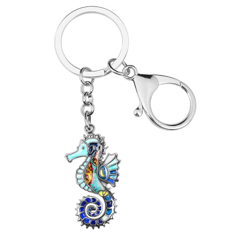 Emaille-Legierung Hippocampus Seepferdchen Schlüsselanhänger Ozean Charms für Frauen Mädchen Tasche Brieftasche Geschenk (blau) von Generic