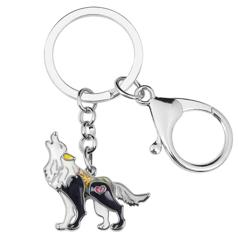 Emaille-Legierung Wolf Schlüsselanhänger für Frauen Mädchen Tiere Schlüsselanhänger Tasche Brieftasche Charms Neuheit Geschenk (Schwarz), 31mm x 33mm von Generic