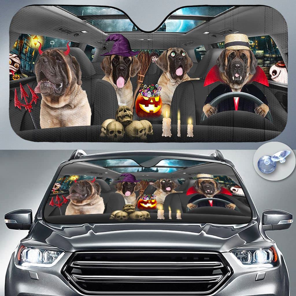Englische Mastiff-Familie In Halloween-Kostümen Beim Fahren Auto Windschutzscheibe Sonnenschutz Wasserbeständig Sonnenschutz Auto Frontscheibe Universal Für Geländewagen Lastwagen Meisten Fahrzeuge Englische Mastiff-Familie In Halloween-Kostümen Beim Fahren Auto Windschutzscheibe Sonnenschutz Wasserbeständig Sonnenschutz Auto Frontscheibe Universal Für Geländewagen Lastwagen Meisten Fahrzeuge von Generic