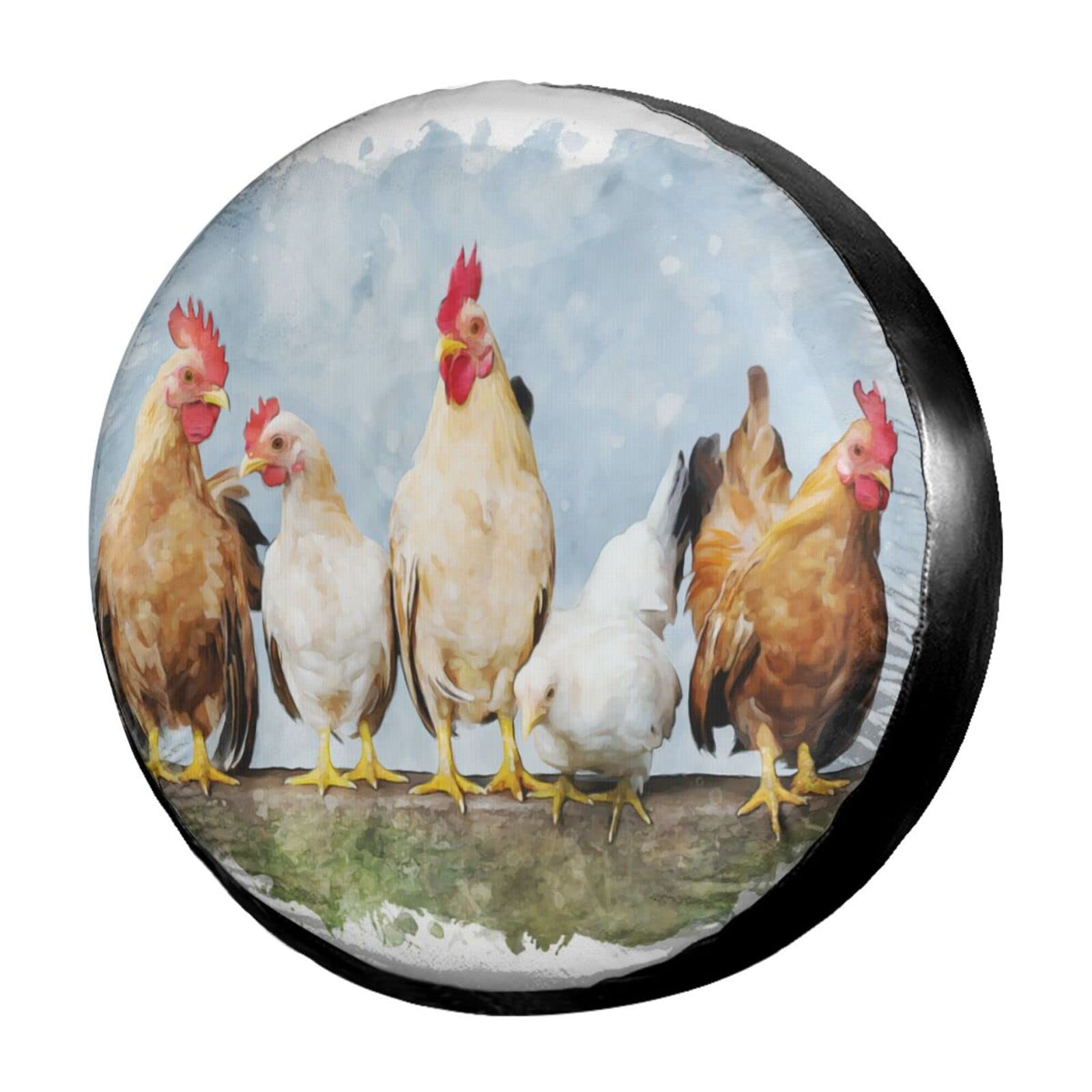 Ersatzradabdeckungen, Huhn Und Hahn Aquarell Bauernhof Tier Wasserdicht Reifen Schutzhülle Staubdicht Reserveradabdeckung Für Truck SUV Trailer 16 inch von Generic