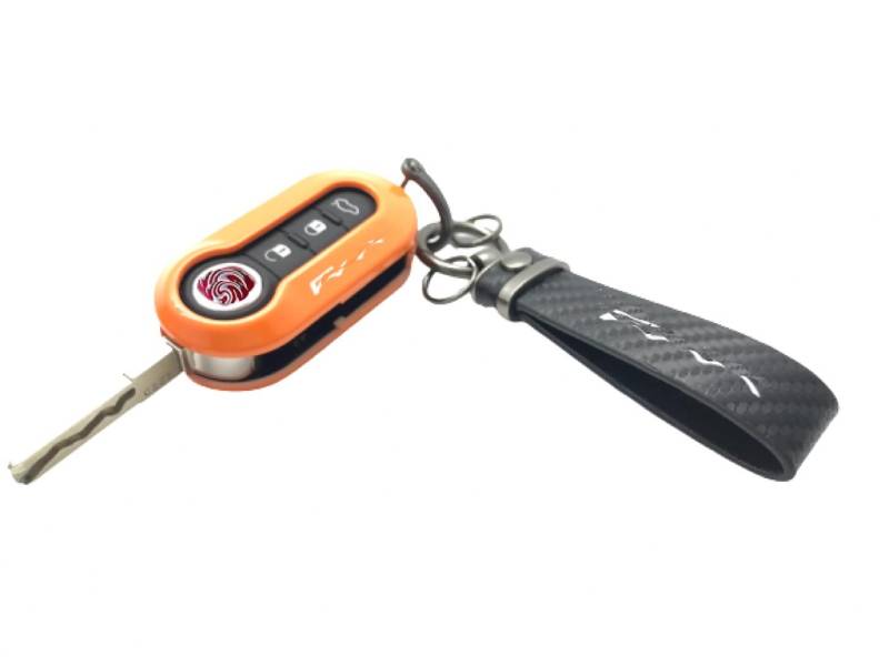 Generic Nordecco Glossy Key Fob Case Kompatibel mit Fiat 500C 500-500L Abarth Grande Punto Brava Panda Stilo Linea Schwarzer Schlüsselanhänger, Orange/Weiß von Generic