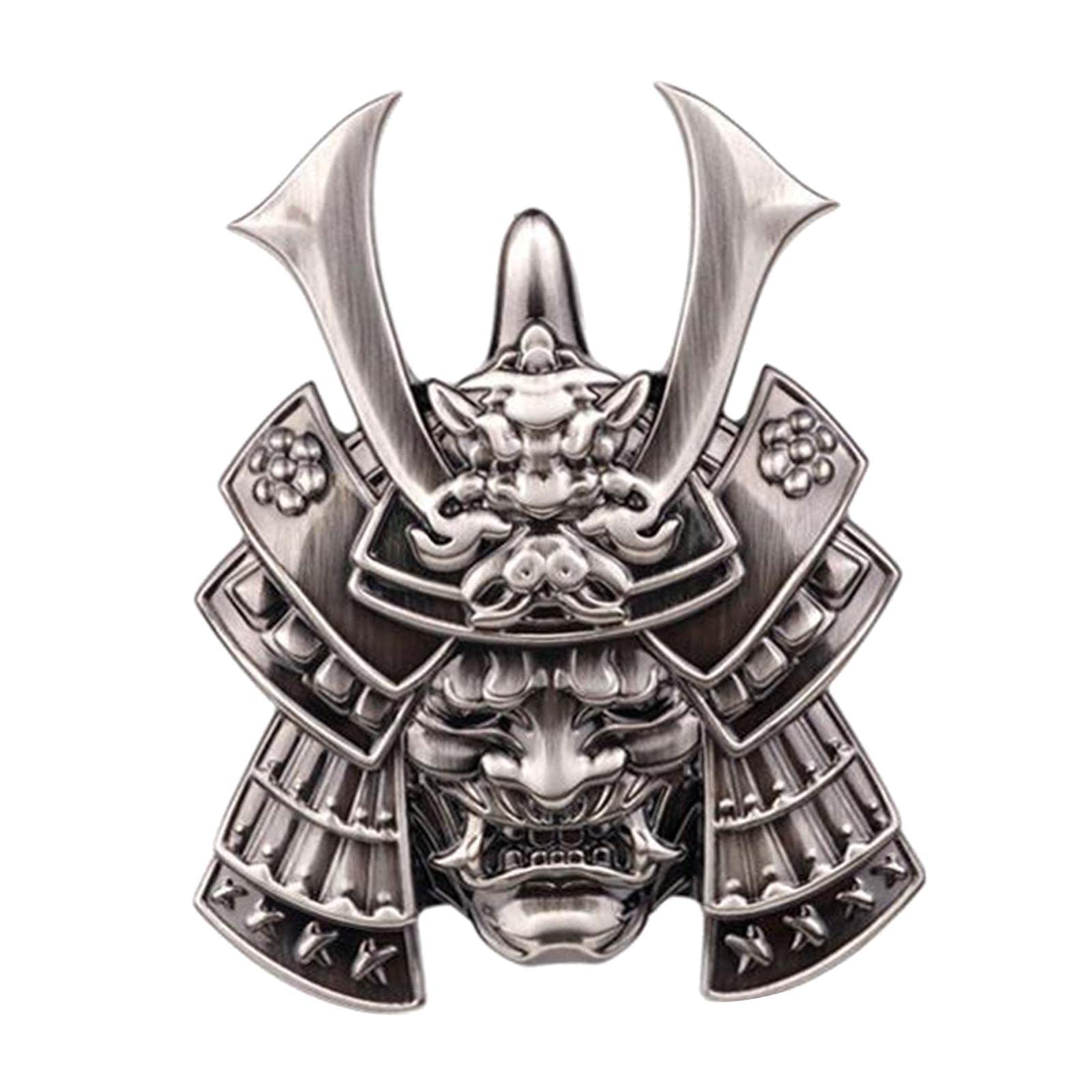 Generic Schädel Samurai Krieger Metall Auto Aufkleber Japanischen Samurai Maske Aufkleber Teufel Tod Emblem für Auto Motorrad - Silber von Generic