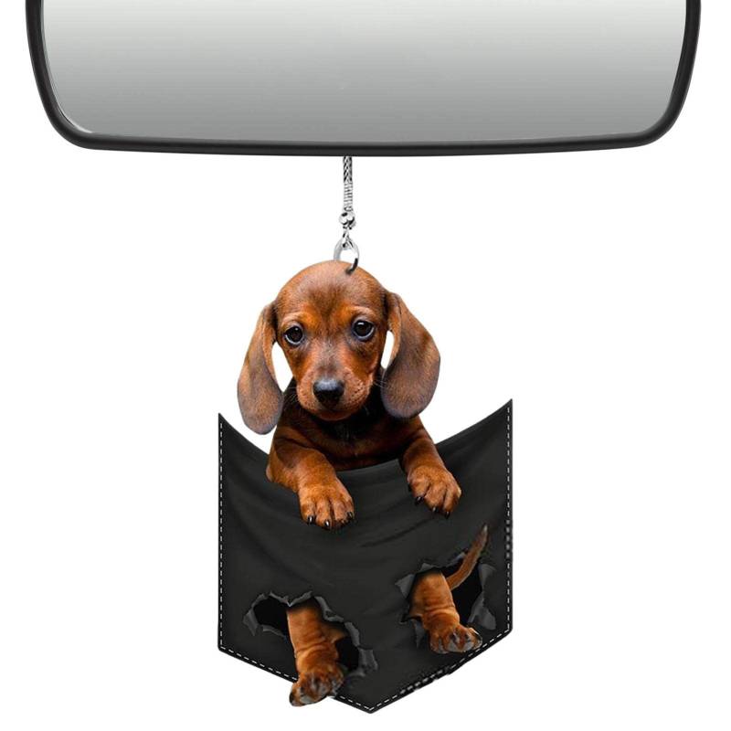 Hunde-Auto-Charm-Anhänger | 2D-süßer Welpen-Anhänger für Auto-Rückansicht | Niedliche Tasche kleiner Hund Schaukel Auto hängende Welpe Ornamente Innendekoration für Tasche Schlüsselanhänger von Generic