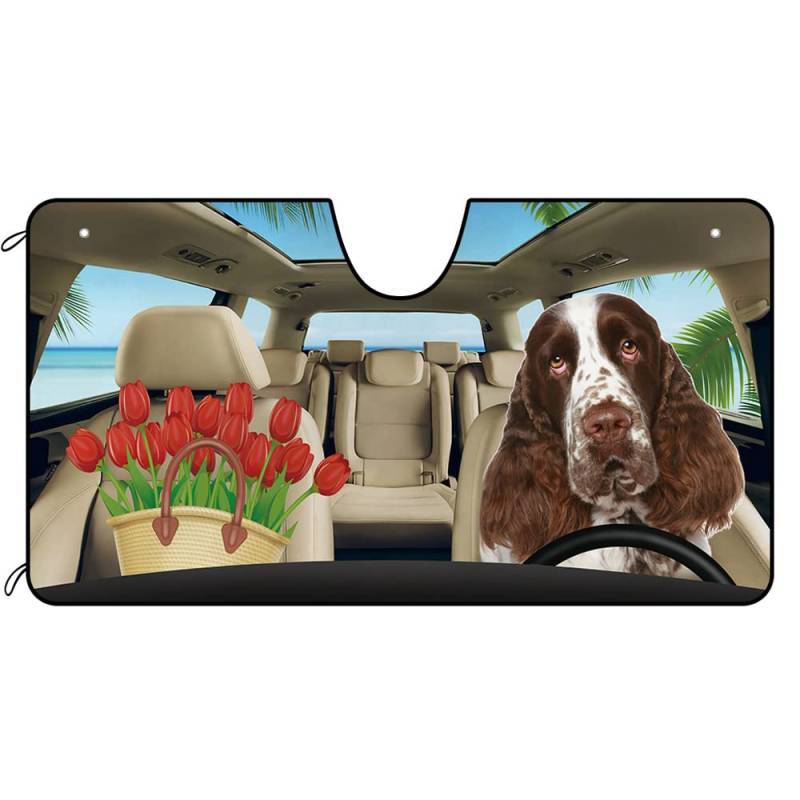 Hunde English Springer Spaniel Am Strand Sonnenschutz Auto Frontscheibe Wasserbeständig Auto Windschutzscheibe Sonnenblende Auto Windschutzscheibe Sonnenschutz Universal S von Generic
