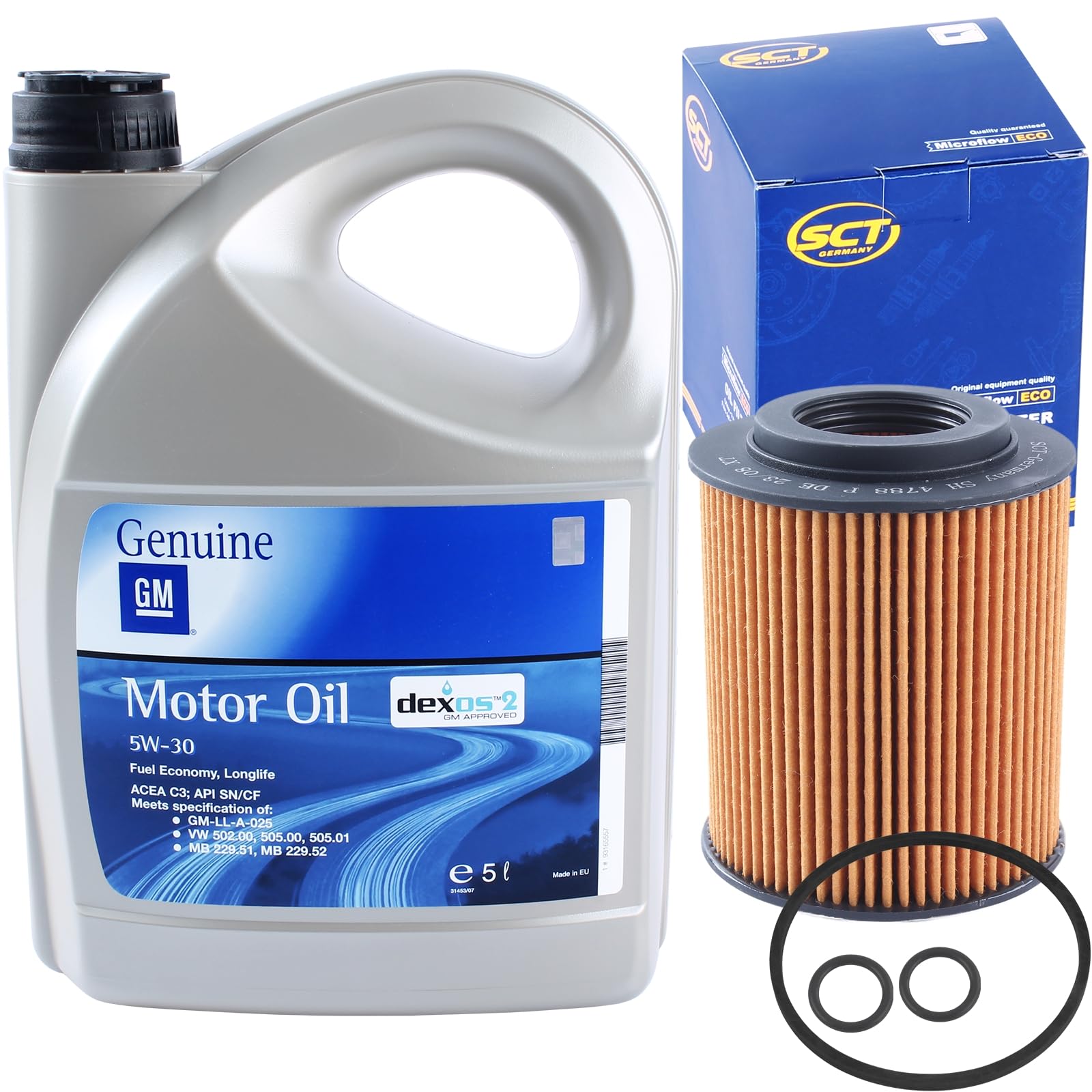 Inspektionspaket Ölwechsel Set Ölfilter + Motoröl 5W30, 5 Liter | passend für Opel GM dexos 2 GM-LL-A-025 GM-LL-B-025 von Generic