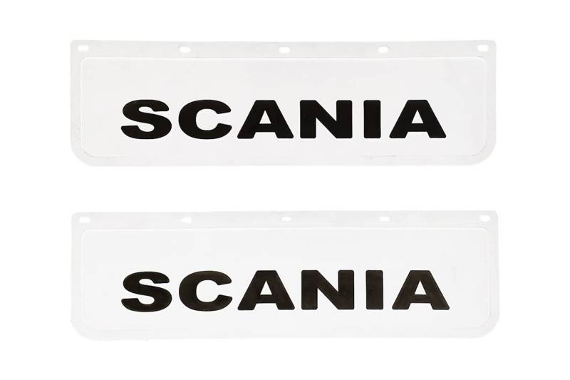 LKW 2 STK. Schmutzfänger aus Hartgummi für Scania Truck Auflieger - Gummi Schmutzlappen 60x18cm Weiß mit 3D-geprägter Beschriftung Scania von Generic