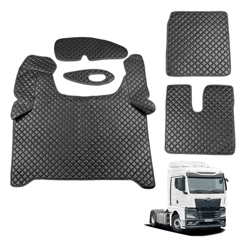 LKW Fußmatten Passend Für TGX 2021 + Schwarz LUX Zubehor Fußmatten Innenausstattung Automatische Getriebe Schwarz Öko-Leder von Generic