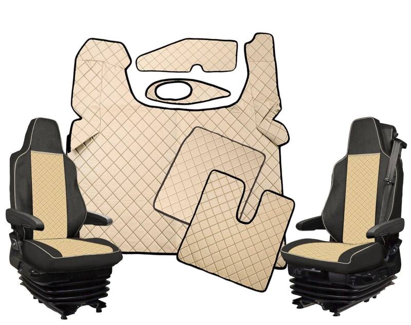 LKW Fußmatten und Sitzbezüge 1+1 Passend Für TGX ab 2021- Automatik BEIGE Öko-Leder von Generic