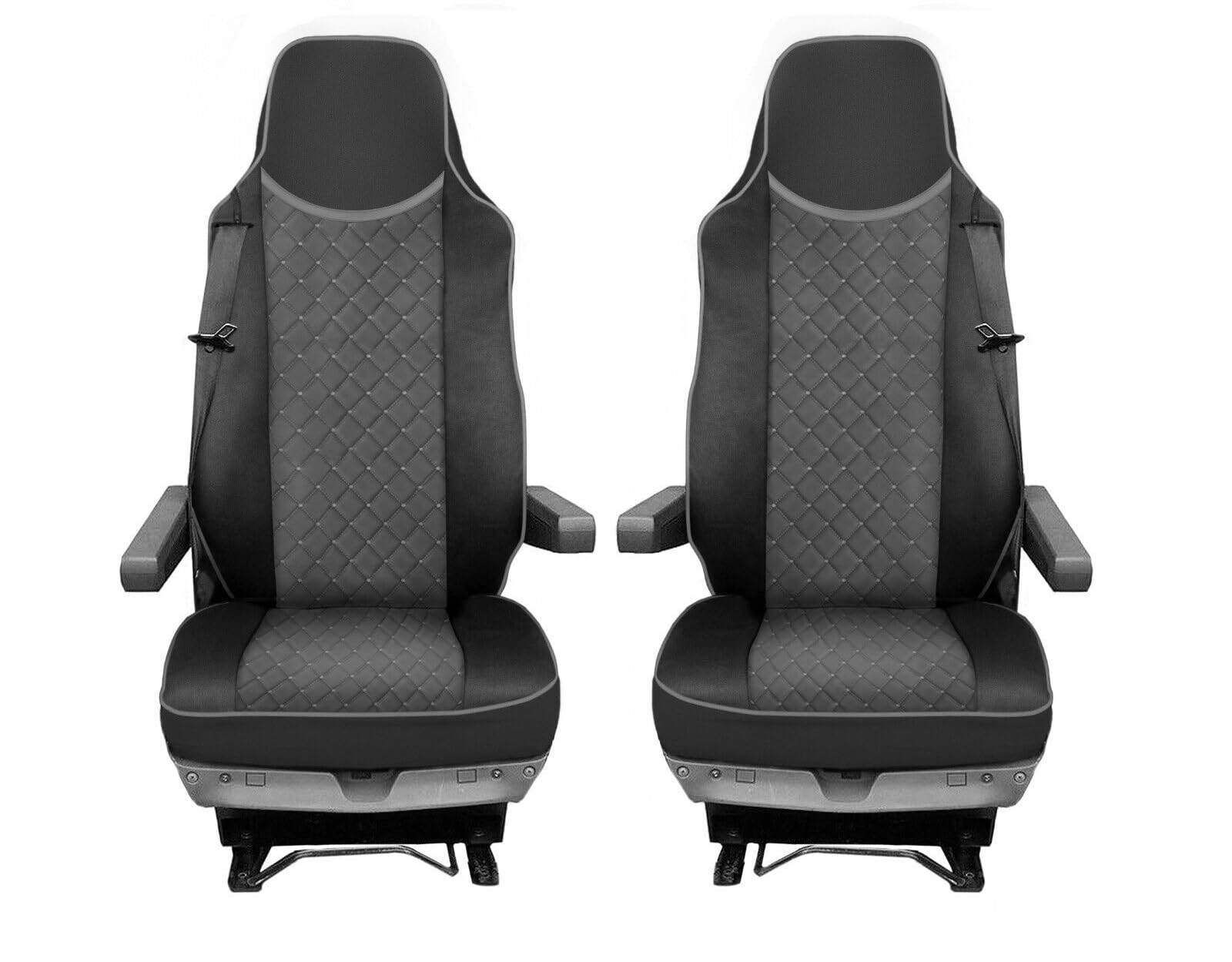 LKW Sitzbezüge Für TGX 2015-2020 Öko-Leder Schwarz und grau 1+1 Satz, Sicherheitsgurtloch auf der Beifahrer- und Fahrerseite von Generic