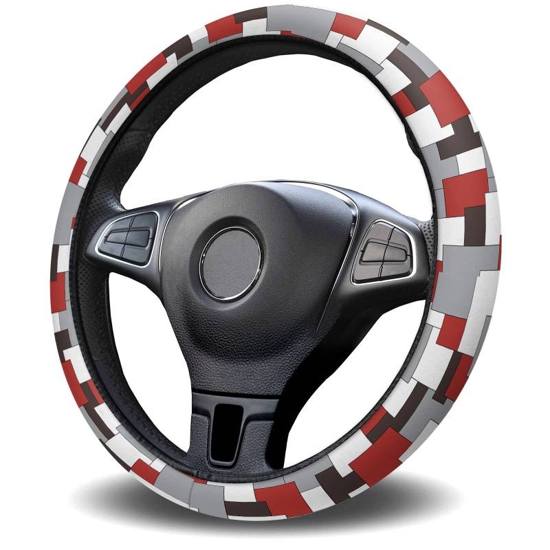 Lenkradbezug Abstraktion Rotes Rechteck Niedlich Mid Century Modern Lenkradschutz Bequem Auto Lenkradhülle Weich Lenkrad Abdeckung Für Fahrzeuge SUV Autos 38CM von Generic
