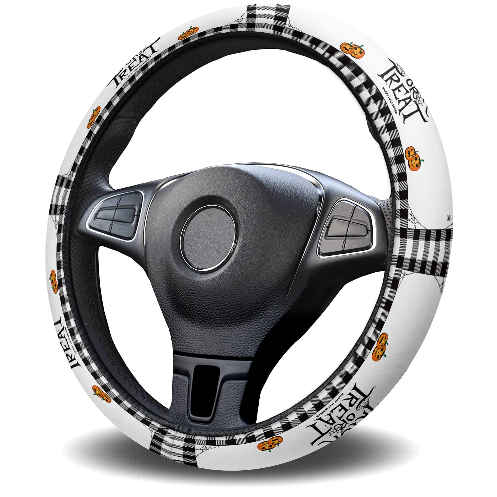 Lenkradbezug Halloween Süßes Oder Saures Niedliches Buffalo Plaid Schwarz Weiß Lenkradschoner Universal Lenkradabdeckung rutschfest Lenkrad Abdeckung Für SUV Fahrzeuge Autos 38CM Lenkradbezug Halloween Süßes Oder Saures Niedliches Buffalo Plaid Schwarz Weiß Lenkradschoner Universal Lenkradabdeckung rutschfest Lenkrad Abdeckung Für SUV Fahrzeuge Autos 38CM von Generic