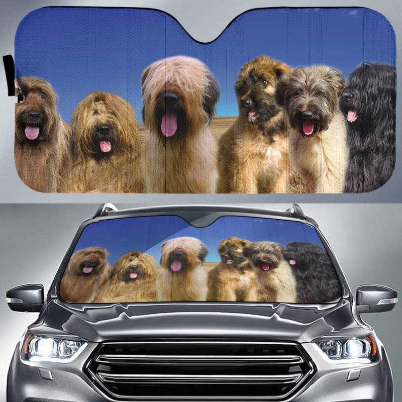 Lustige Briard-Hundefamilie Blauer Himmel Sonnenschutz Auto Frontscheibe Wasserbeständig Auto Windschutzscheibe Sonnenschutz Universal Für Wagen Geländewagen Mpv von Generic