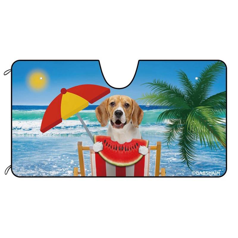 Lustiger Beagle-Hund-Strand - Wassermelonen-Palmen-Meer Auto Windschutzscheibe Sonnenschutz Wasserbeständig Uv-Schutz Sonnenschutz Auto Frontscheibe Universal Für Geländewagen Wagen SUV von Generic