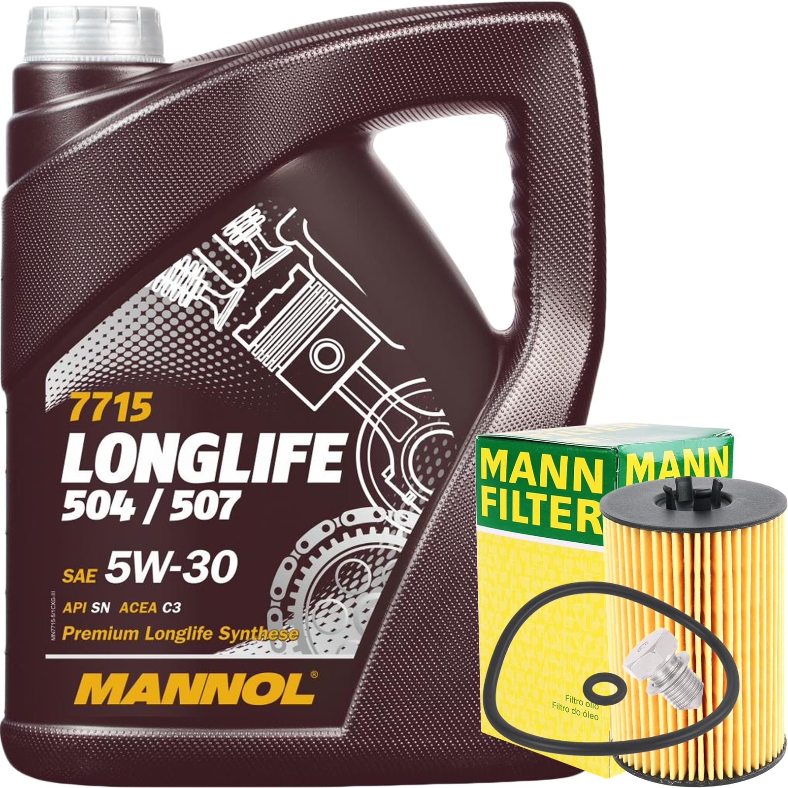 MANN-FILTER Ölfilter + 5 Liter MANNOL Longlife 5W-30 Motoröl passend für VW 504 507.00 5W30 von Generic