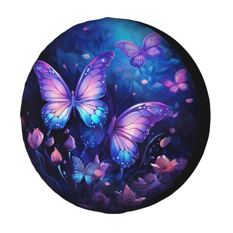 Magische Lila Blaue Schmetterlinge Radreifenabdeckung Prämie Reserverad Reifenabdeckung Dauerhaft Ersatzrad Abdeckung Universal Für Anhänger Rv Auto 15 inch von Generic
