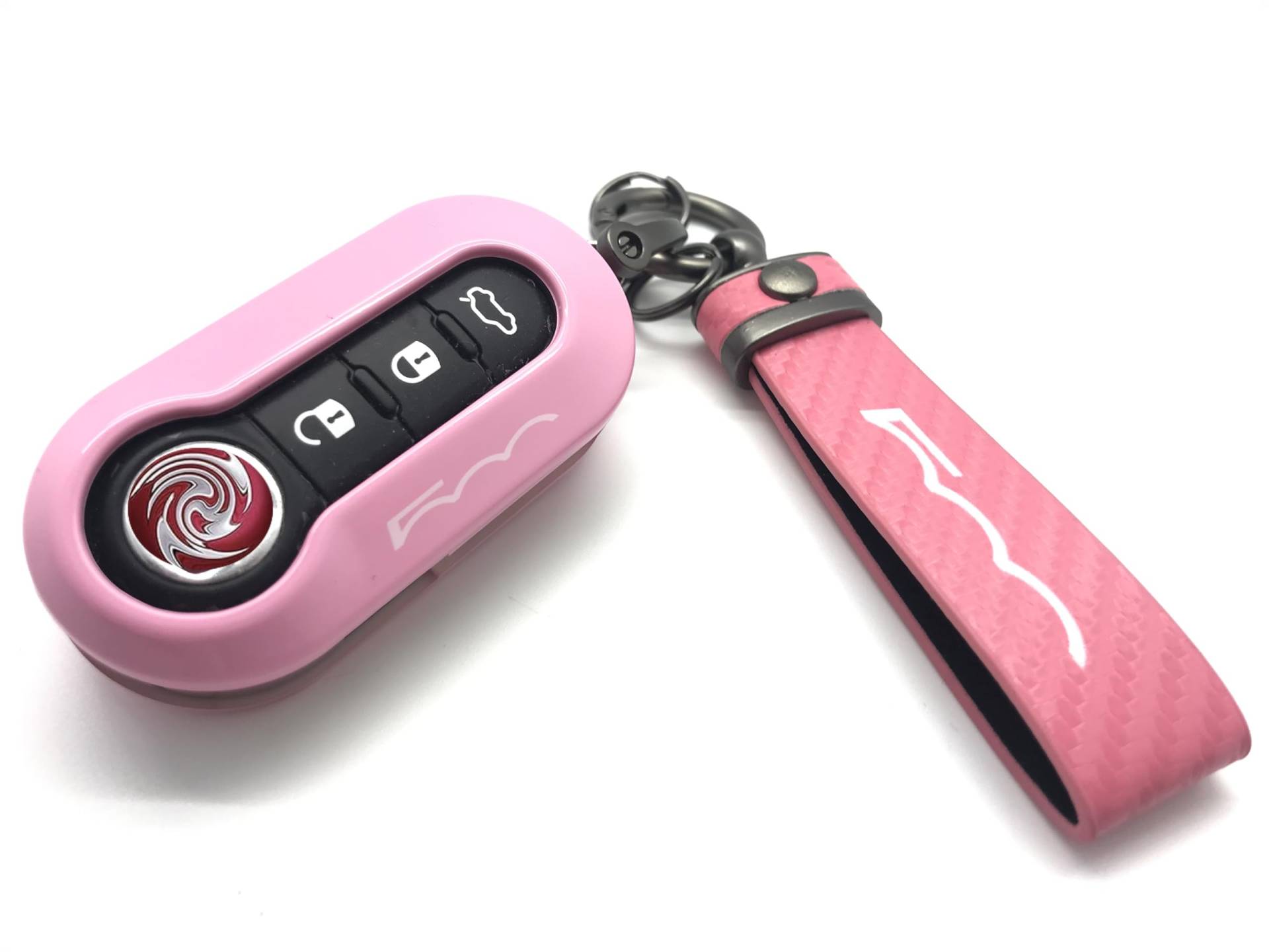 Nordecco Glänzend Schlüsselanhänger Hülle Kompatibel mit Fiat 500C 500-500L Abarth Grande Punto Brava Panda Stilo Linea (Rosa Schlüsselring, Rosa Hülle) von Generic