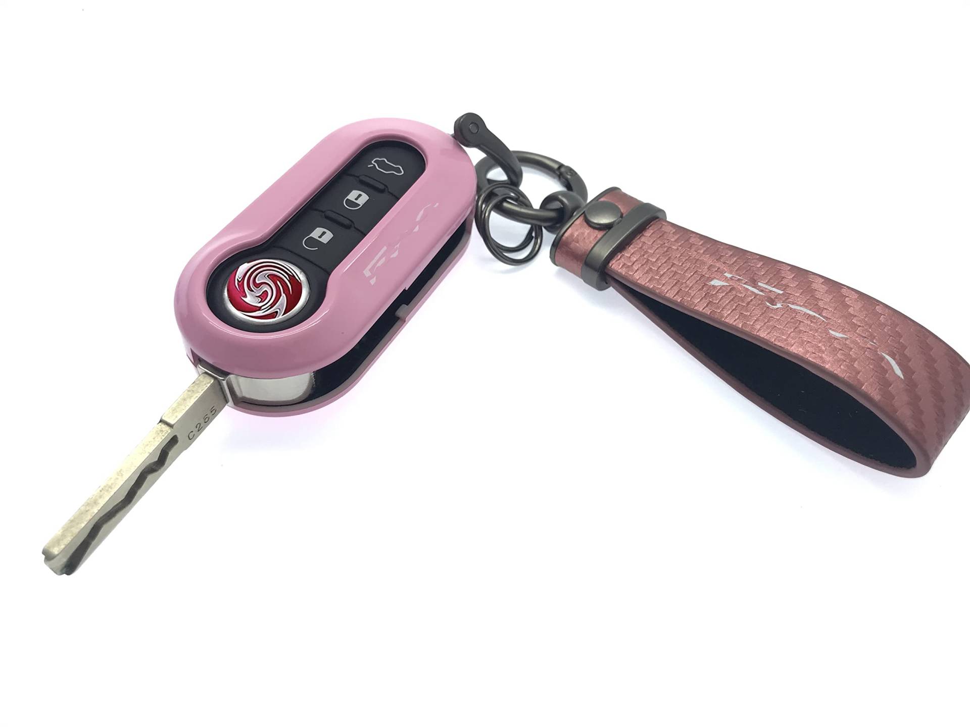 Nordecco Glänzend Schlüsselanhänger Hülle Kompatibel mit Fiat 500C 500-500L Abarth Grande Punto Brava Panda Stilo Linea (Rose Schlüsselanhänger, Rosa Hülle) von Generic