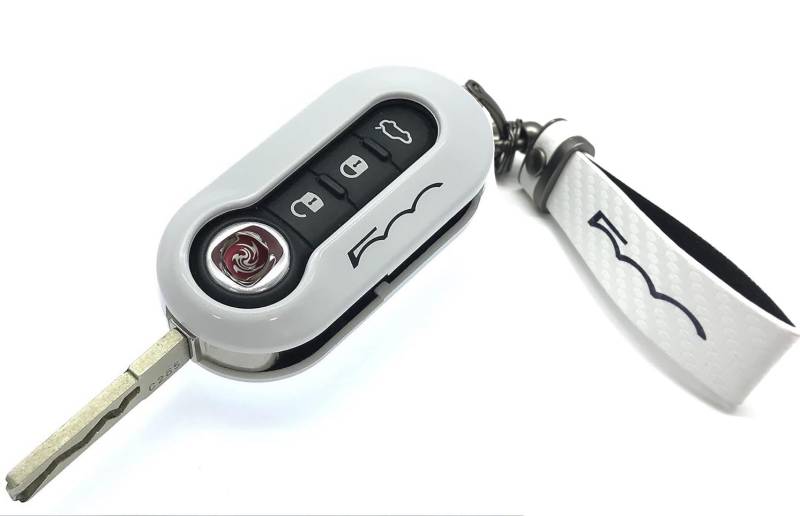 Nordecco Glänzend Schlüsselanhänger Hülle Kompatibel mit Fiat 500C 500-500L Abarth Grande Punto Brava Panda Stilo Linea (Weißer Schlüsselring, Weißer Schlüsselhülle) von Generic