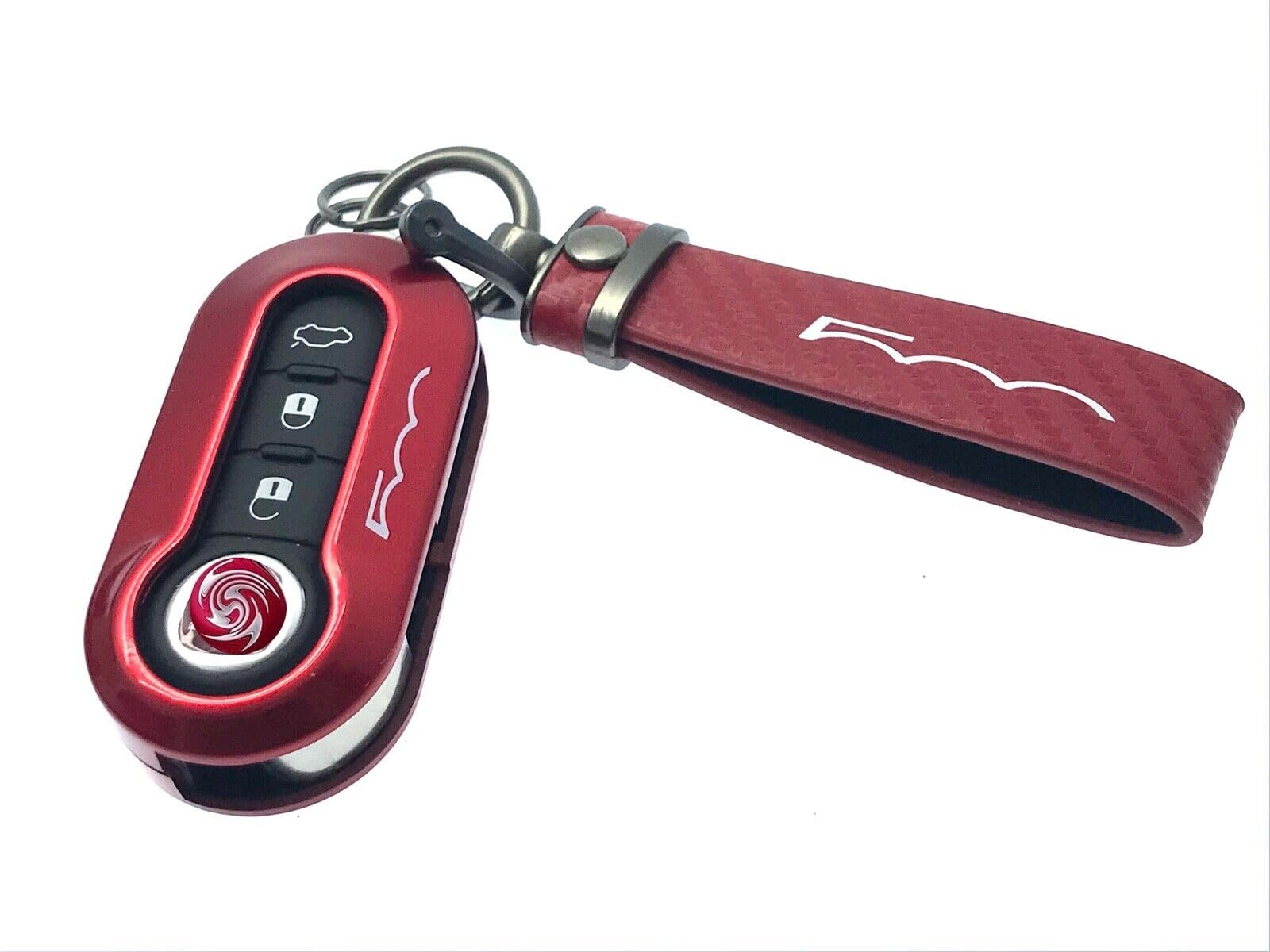 Nordecco Glänzend Schlüsselanhänger Hülle Kompatibel mit Fiat 500C 500-500L Abarth Grande Punto Brava Panda Stilo Linea (Roter Schlüsselring, Rotes Gehäuse) von Generic
