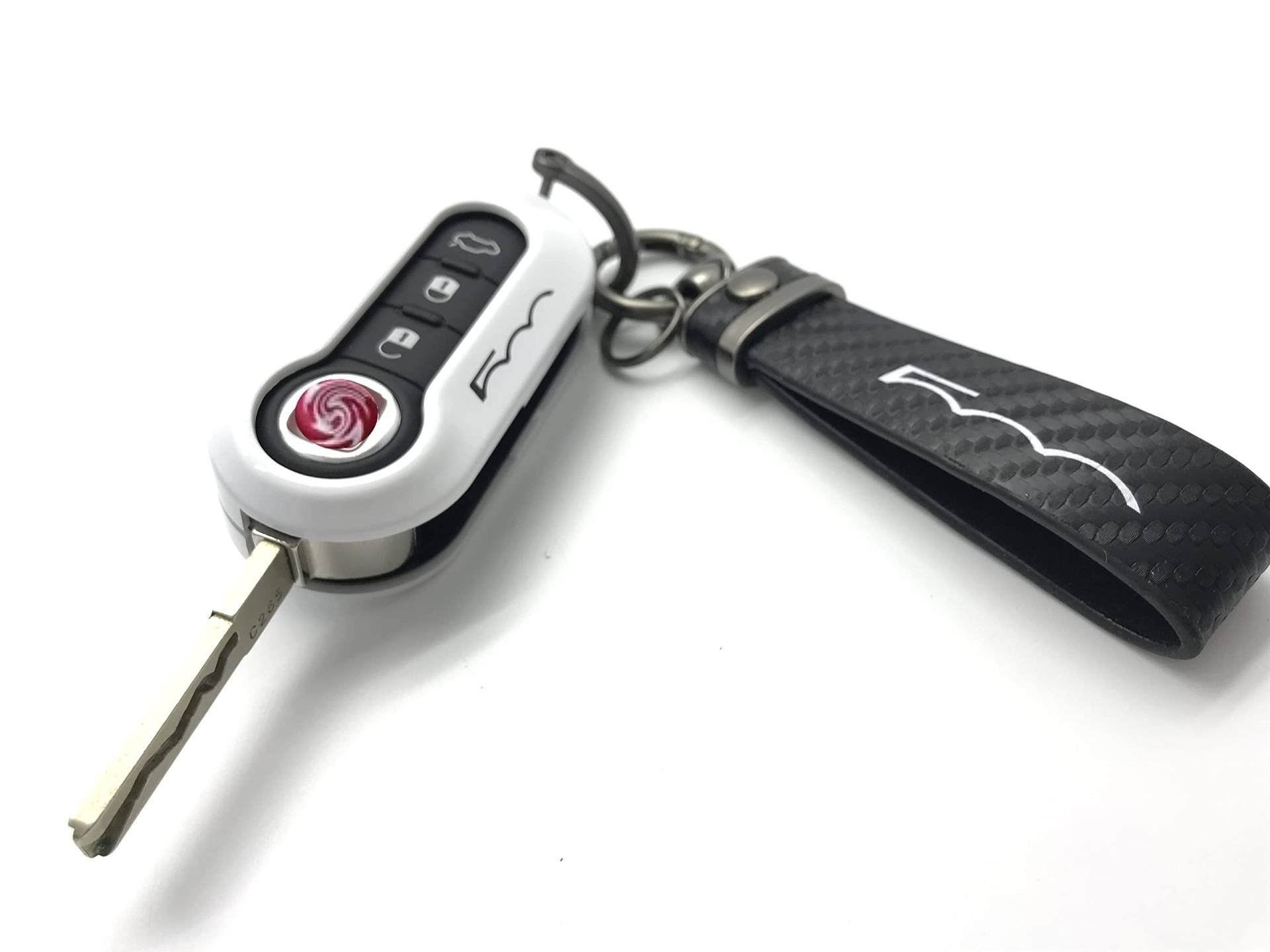 Nordecco Schlüsselanhänger-Gehäuse, glänzend, kompatibel mit Fiat 500C 500-500L Abarth Grande Punto Brava Panda Stilo Linea (schwarzer Schlüsselanhänger, weißes Gehäuse) von Generic
