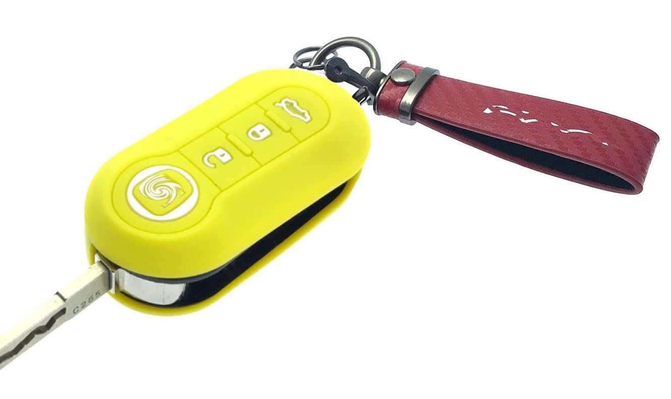 Nordecco Schlüsselhülle aus Silikon mit Schlüsselring, passend für Fiat 500 500L Lounge Abarth Grande Punto Brava Panda Stilo Linea, Gelbes Gehäuse, roter Schlüsselanhänger Nordecco Schlüsselhülle aus Silikon mit Schlüsselring, passend für Fiat 500 500L Lounge Abarth Grande Punto Brava Panda Stilo Linea, Gelbes Gehäuse, roter Schlüsselanhänger von Generic