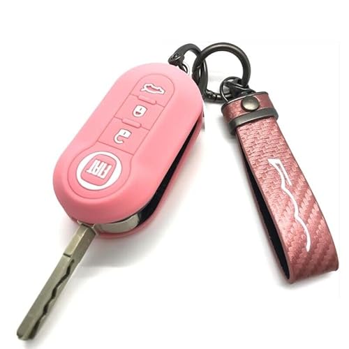 Nordecco Schlüsselhülle aus Silikon mit Schlüsselring, passend für Fiat 500 500L Lounge Abarth Grande Punto Brava Panda Stilo Linea, rosa Schlüsselanhänger von Generic