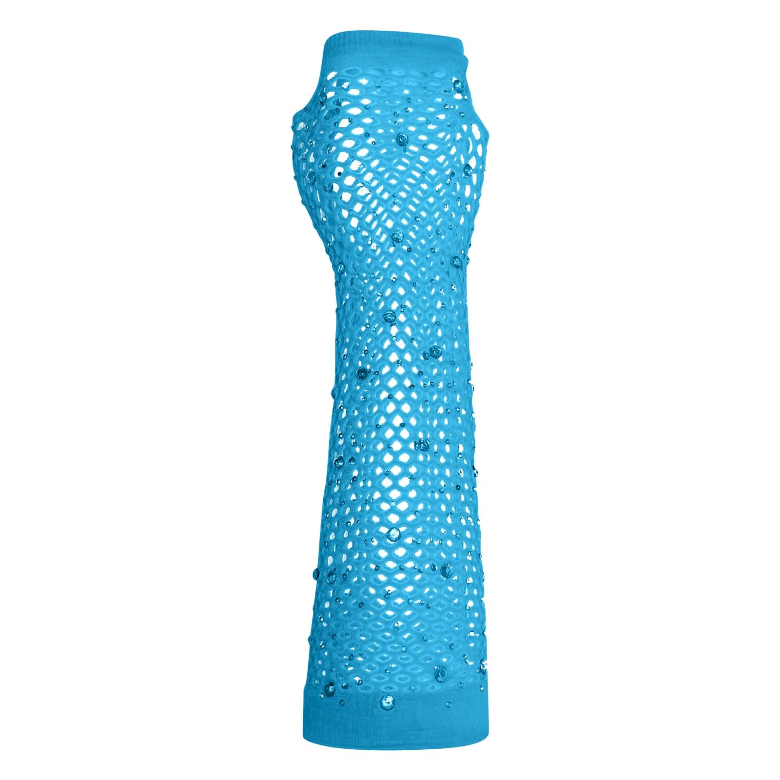 𝐏arade Handschuhe 𝐖eiß Mesh Kurze Handschuhe Party Punk Halbfinger Mesh Stretch Farbe Handschuhe Netzhandschuhe Damen (Blue, ONESIZE) von Generic