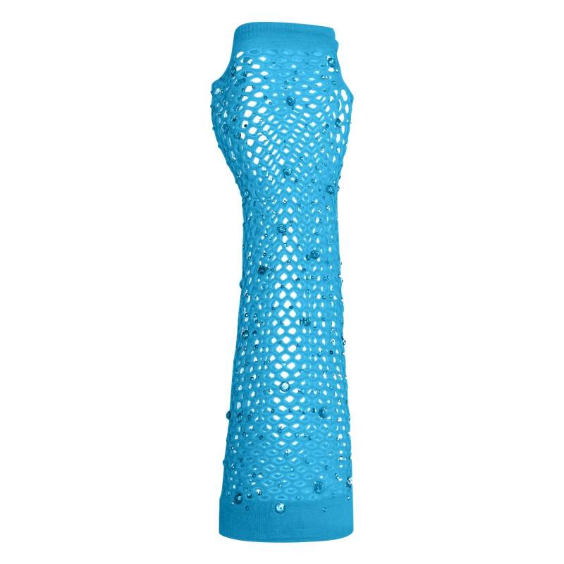 𝐏arade Handschuhe 𝐖eiß Mesh Kurze Handschuhe Party Punk Halbfinger Mesh Stretch Farbe Handschuhe Netzhandschuhe Damen (Blue, ONESIZE) von Generic