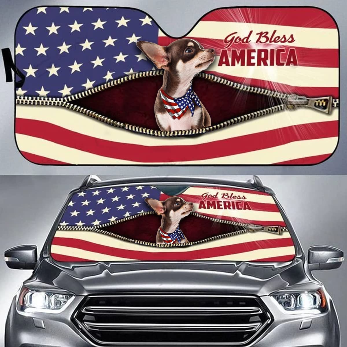 Patriotischer Tag des Chihuahua-Hundes, Chihuahua-Hund, Gott Segne Amerika Auto Windschutzscheibe Sonnenblende Uv-Schutz Auto Windschutzscheibe Sonnenschutz Universal Für Mpv Lastwagen Sommer Patriotischer Tag des Chihuahua-Hundes, Chihuahua-Hund, Gott Segne Amerika Auto Windschutzscheibe Sonnenblende Uv-Schutz Auto Windschutzscheibe Sonnenschutz Universal Für Mpv Lastwagen Sommer von Generic