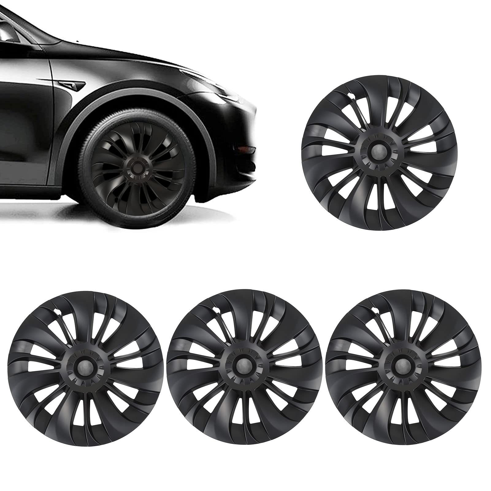 Radkappe für Model Y 2020–2023, 19 Zoll Mattschwarzer Austausch der Radkappen-Radabdeckung, 4-teilige Radnabenkappe, Modisches Design, Bietet Starken Schutz Radkappe für Model Y 2020–2023, 19 Zoll Mattschwarzer Austausch der Radkappen-Radabdeckung, 4-teilige Radnabenkappe, Modisches Design, Bietet Starken Schutz von Generic