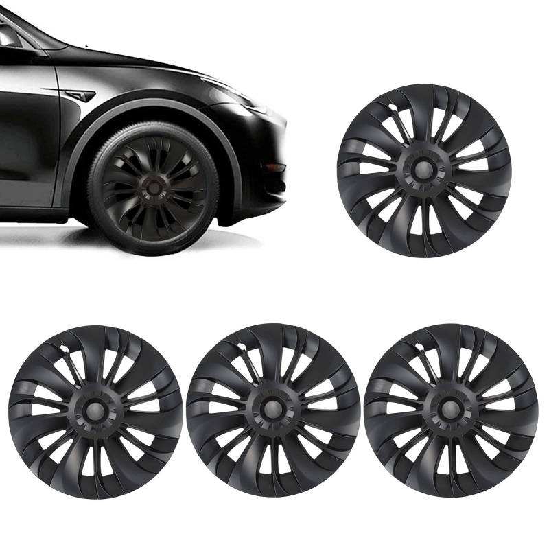 Radkappe für Model Y 2020–2023, 19 Zoll Mattschwarzer Austausch der Radkappen-Radabdeckung, 4-teilige Radnabenkappe, Modisches Design, Bietet Starken Schutz von Generic