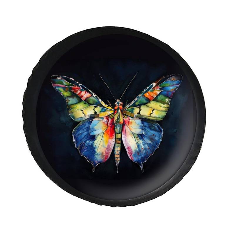 Reserveradabdeckung Blauer Vintage Aquarell Schmetterling Reifenabdeckungen Wasserdicht Ersatzrad Abdeckung Staubdicht Reifencover Für SUV Truck Wohnmobil L von Generic