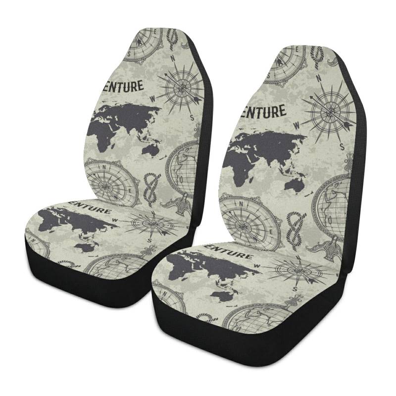 Retro-Globus, Kompass, Karte, Windrose – Großes Abenteuer Sitzschoner Auto Atmungsaktive Pkw-Sitzbezug Coole Schonbezug Autositz Für Autositze 2-Piece Set von Generic