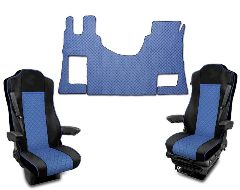 Satz Fußmatten + Sitzbezüge 1+1 Öko-Leder Blau Für MP4 Automatic Trucks von Generic