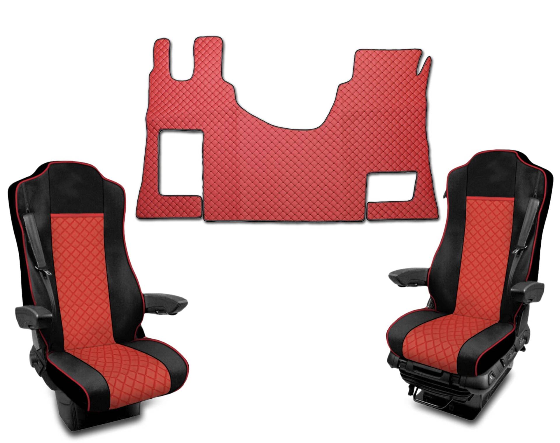 Satz Fußmatten + Sitzbezüge 1+1 Öko-Leder Rote Für MP4 Automatic Trucks von Generic