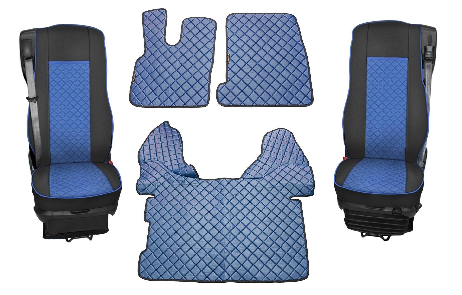 Satz Sitzbezüge + Fußmatten 1+1 Öko-Leder Blau Passend Für 106 XF CF Automatic Trucks von Generic