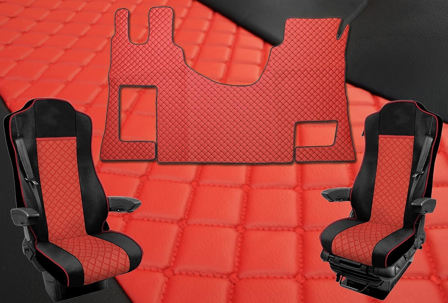 Satz Sitzbezüge + Fußmatten 1+1 Öko-Leder Rote Passend Für Actros MP4 Automatic Trucks von Generic