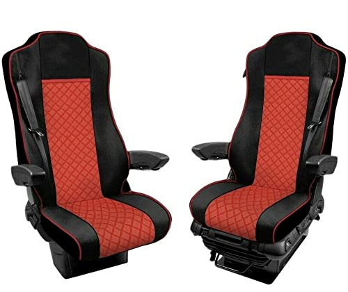 Satz Sitzbezüge Öko-Leder 1+1 Für LKW Sitzauflagen Schonbezüge Passform Für MP4 Schwarz und Rot von Generic
