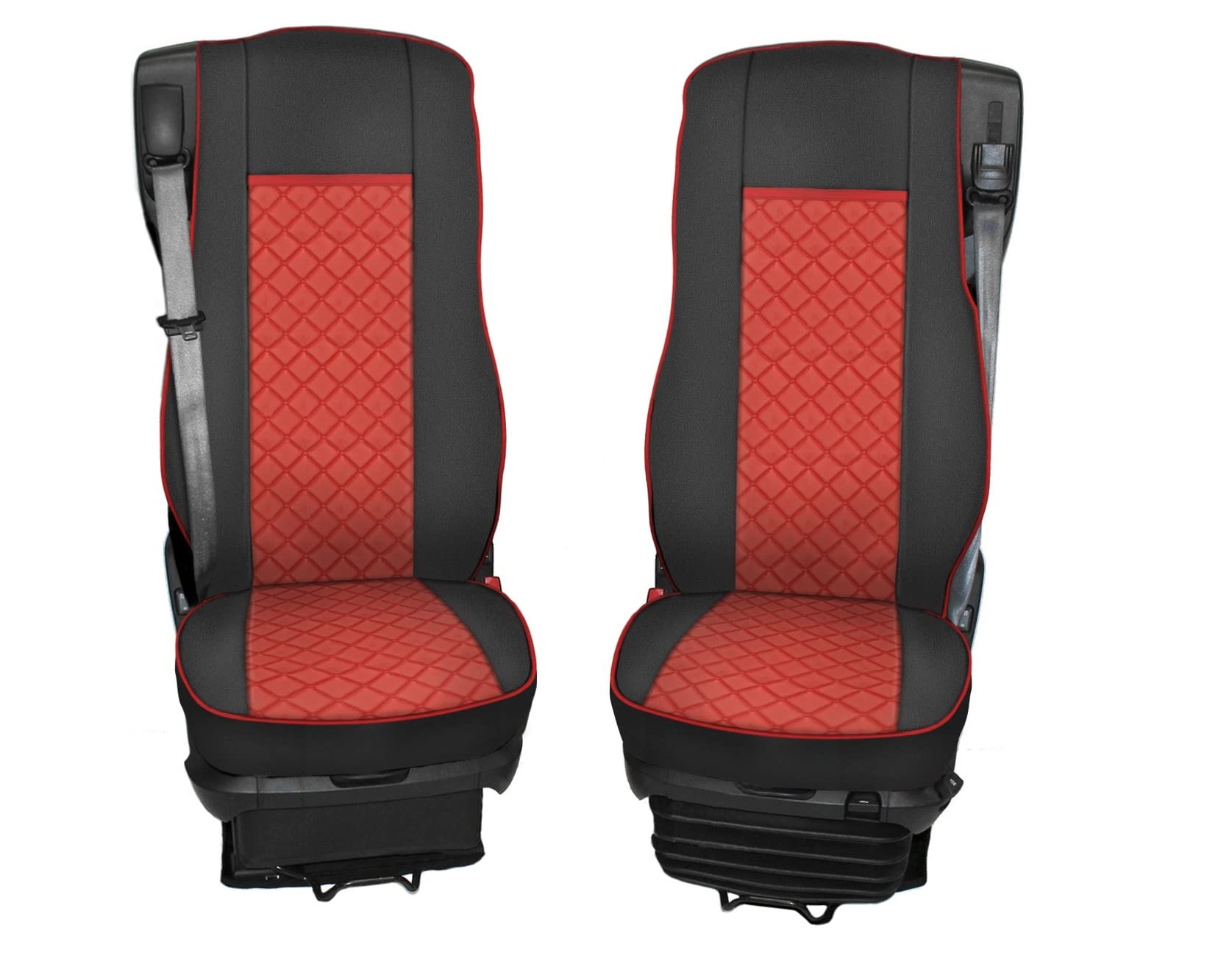 Satz Sitzbezüge Öko-Leder 1+1 Für LKW Sitzauflagen Schonbezüge Passform Für XF CF LF 106 Euro 6 Schwarz und Rote von Generic