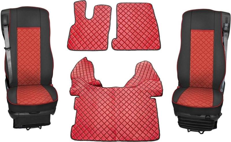 Satz Sitzbezüge Satz und Fußmatten Rote Für DAF 106 Öko-Leder Automatic Trucks LKW-Innenraum von Generic