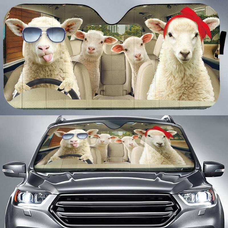Schaf Mit Heraushängender Zunge Und Brille, Rechtslenker Auto Windschutzscheibe Sonnenblende Wasserbeständig Auto Windschutzscheibe Sonnenschutz Universal Für Lastwagen Sommer SUV von Generic