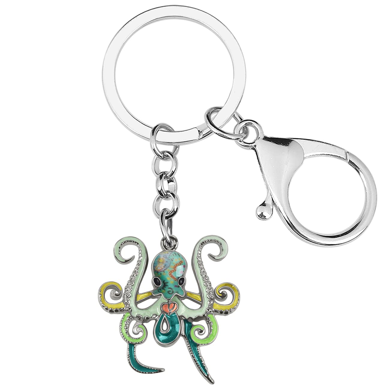 Schlüsselanhänger aus Emaille-Legierung, niedlicher Oktopus, Ozean-Schlüsselanhänger für Frauen und Mädchen, Tasche, Geldbörse, Charms, Geschenke (grün), 32 mm x 30 mm von Generic
