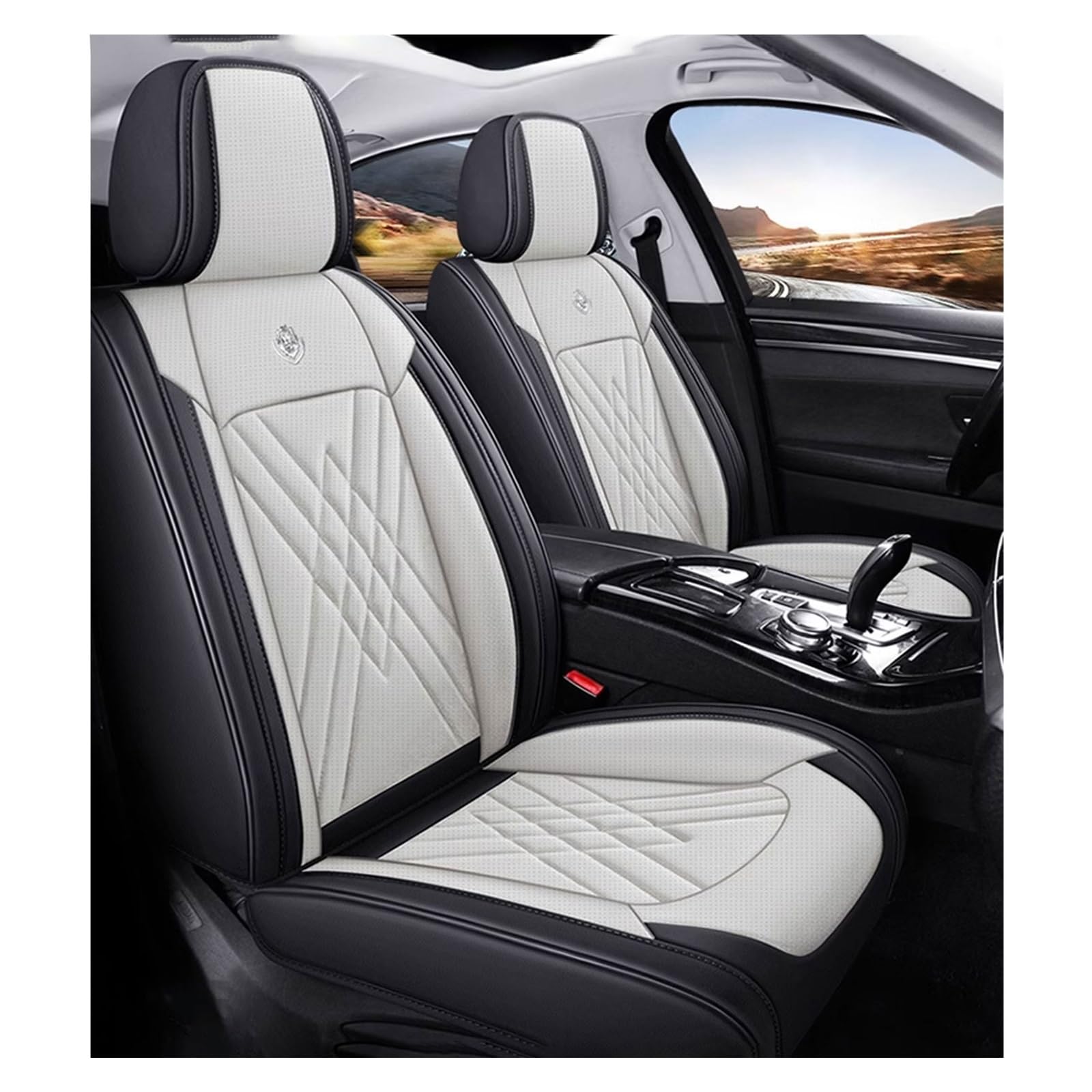 Schonbezüge Für Autositze Für Alfa Romeo 159 Sportwagon (939B), Sitzbezüge Auto Universell, Atmungsaktives, Wasserdichtes, Hochwertiges Lederpolster,Fabrik Direkt(Black-Beige) von Generic