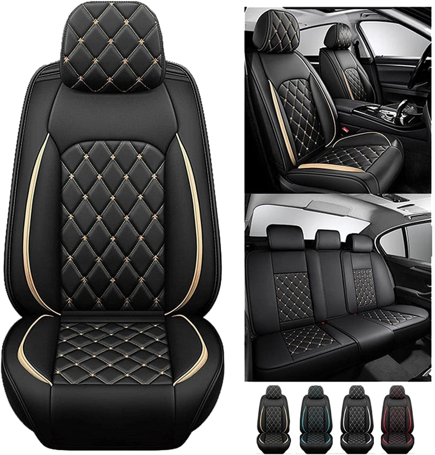 Schonbezüge Für Autositze Für Dacia Duster 2.Gen 1.Gen HM HS 2010-2023 2024 2025, Auto Sitzbezüge Universell, Autositzbezug Leder, Wasserdichtes, Bequem，Verschleißfestes, Feine(Black Champagne) von Generic